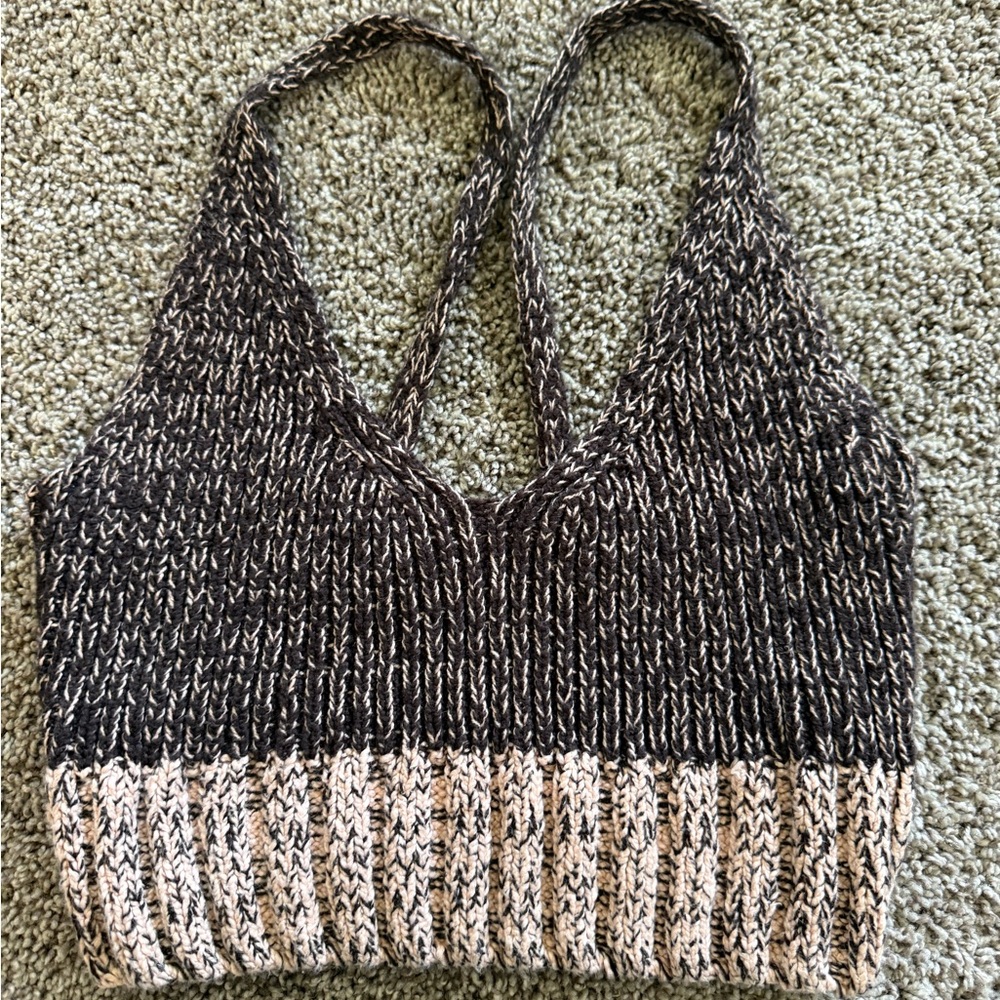 Free people Black and Cream Knit Crop Top